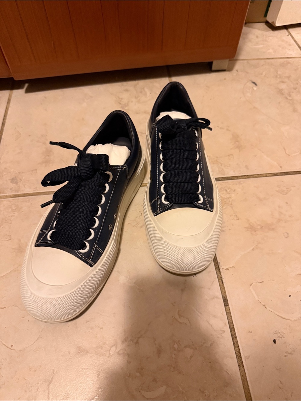 Alexander McQueen Navy and White Low-Top Sneakers